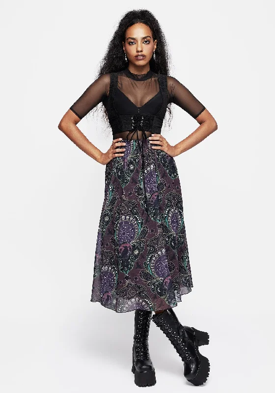 Clarette Chiffon Layered Midi Skirt velvet skirt plush