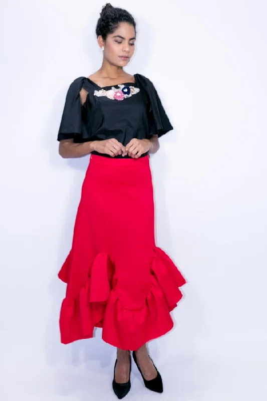 C1833 SKIRT (RED, BLUE, BLK) lace skirt intricate