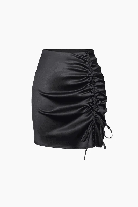 Drawstring Ruched Mini Skirt chiffon skirt lightweight