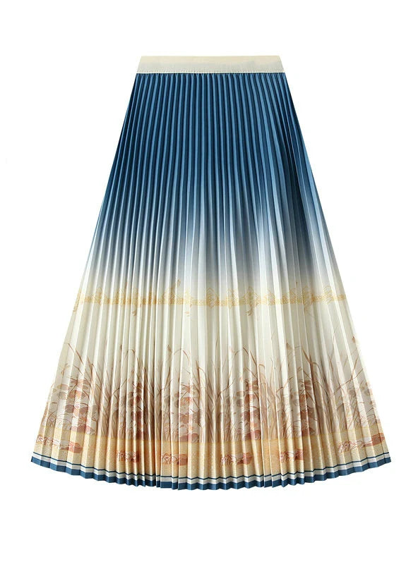 High Waist Slim Printed Pleated Skirt a-line skirt cut
