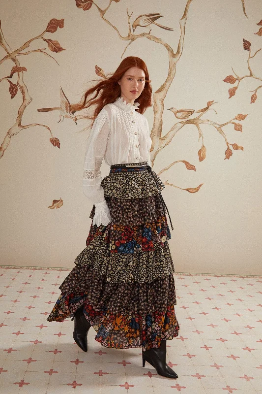 Black Jujus Garden Midi Skirt lace skirt romantic