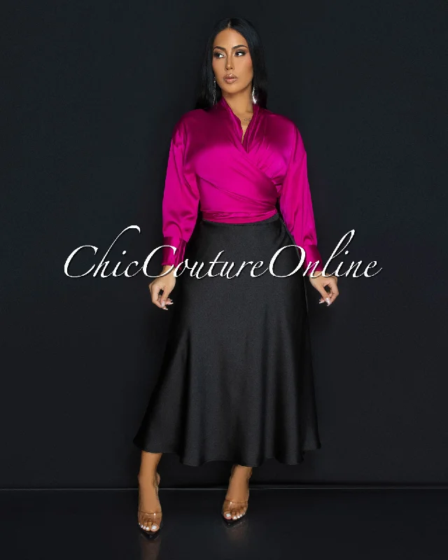 Mallea Black Textured Silky Skirt wool skirt warm
