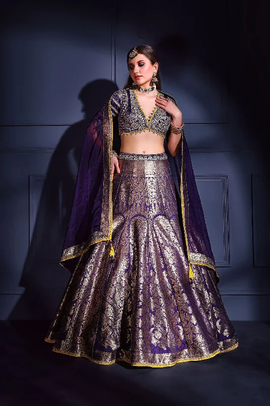 Purple brocade Skirt with embroidered top wool skirt warm