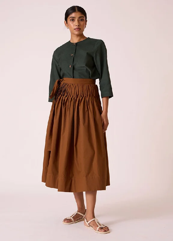 Tereza Brown Pleated Wrap Skirt leather skirt modern