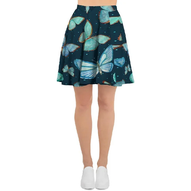 Turquoise Butterfly Print Women's Skirt mini skirt trendy