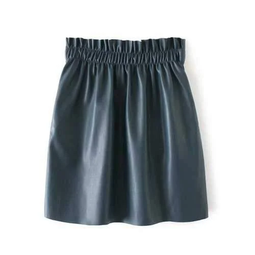 PU Elastic Waist Mini Skirt - Lake Blue S floral skirt print