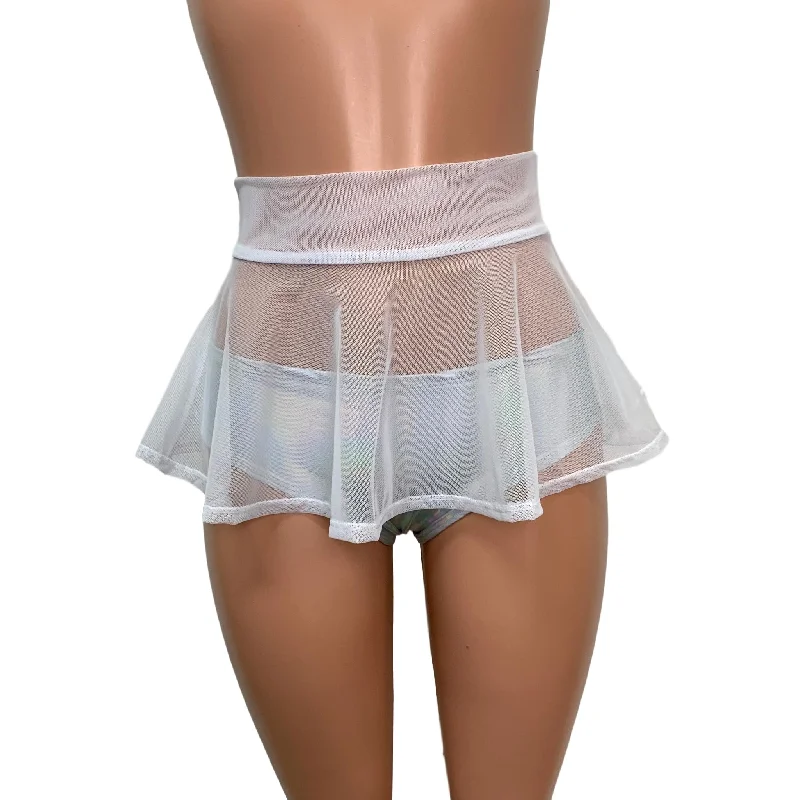 White Mesh Super Mini 10" High Waisted Skater Skirt leather skirt bold