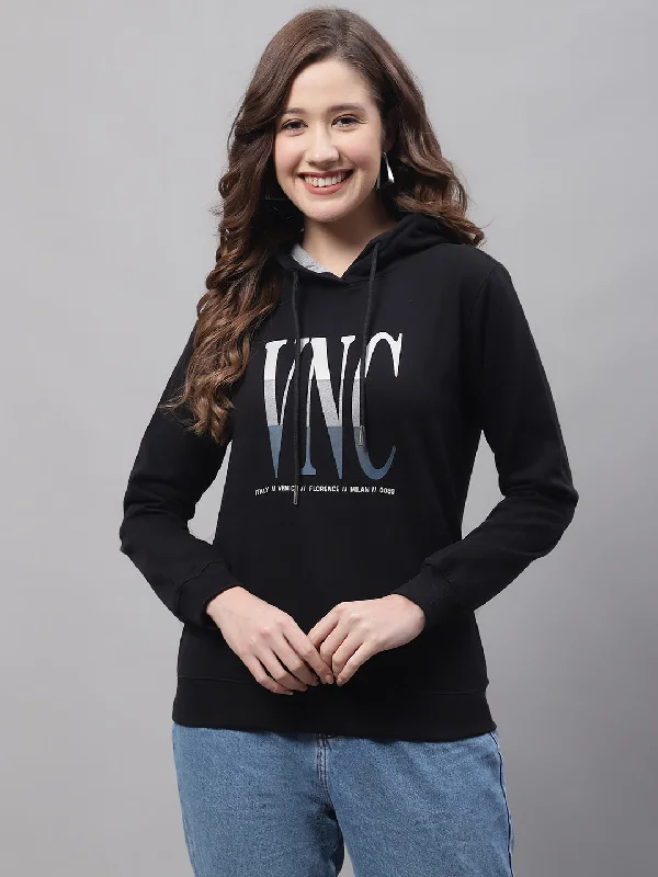 Women Black Sweatshirt Hoodie with Raw Hem Edgy Unfinished