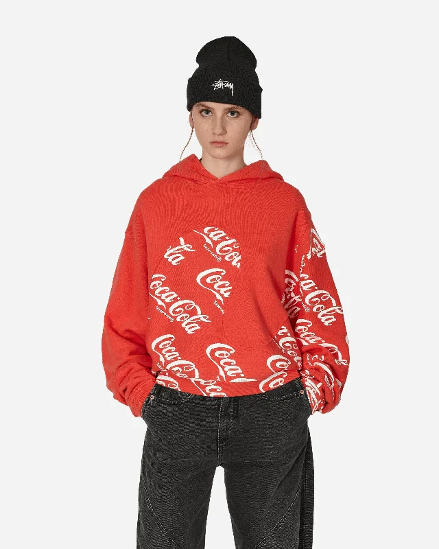 Coca-Cola Swirl Hooded Sweatshirt Red Hoodie with Front Slit Layering Stylish