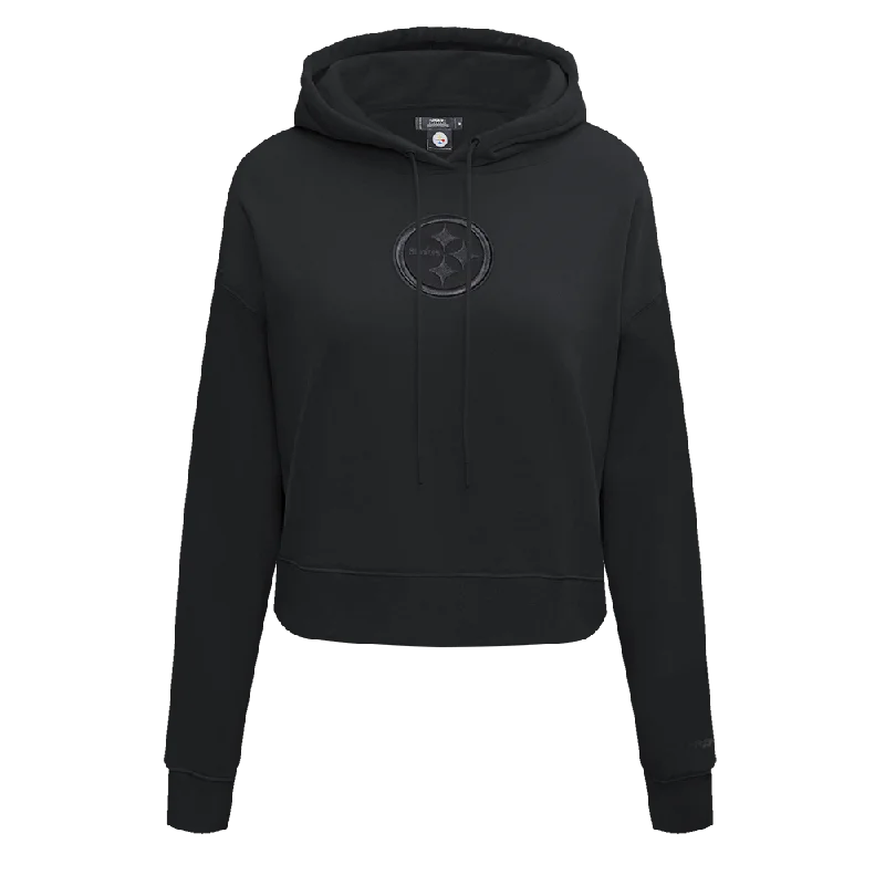 NFL PITTSBURGH STEELERS NEUTRAL CROPPED WOMEN'S PO HOODIE (BLACK) Zip Hoodie Drawstring Kangaroo Pocket NFL PITTSBURGH STEELERS NEUTRAL CROPPED WOMEN'S PO HOODIE (BLACK) Zip Hoodie Drawstring Kangaroo Pocket