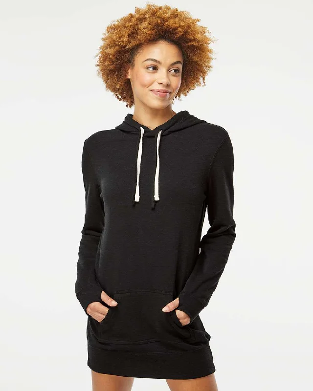 Hallie Hooded Sweatshirt Dress, with Pockets Hoodie with Hem Patch Decorative Personalized Hallie Hooded Sweatshirt Dress, with Pockets Hoodie with Hem Patch Decorative Personalized