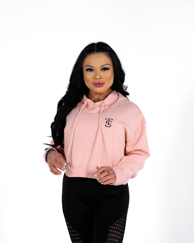 Icon Crop Hoodie - Pink Hoodie with Cuffed Sleeves Snug Secure