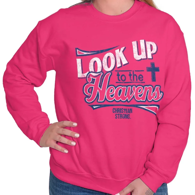 Look Up to Heavens Crewneck Sweatshirt Hoodie with Ribbed Hem Stretchable Secure