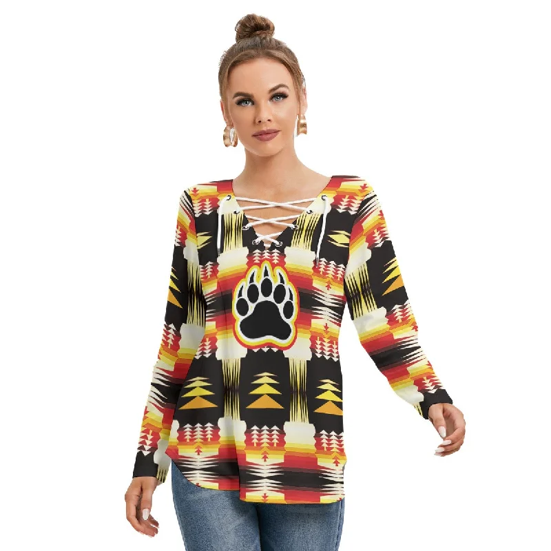 Medicine Wheel Sage Bearpaw Women's Long Sleeve Neckline Tie Sweatshirt Hoodie with Earth Tones Natural Calm Medicine Wheel Sage Bearpaw Women's Long Sleeve Neckline Tie Sweatshirt Hoodie with Earth Tones Natural Calm