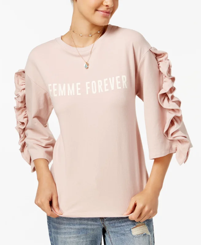 Polly Esther Juniors Ruffle Sleeve Graphic Sweatshirt Hoodie with Pastel Soft Subtle Polly Esther Juniors Ruffle Sleeve Graphic Sweatshirt Hoodie with Pastel Soft Subtle