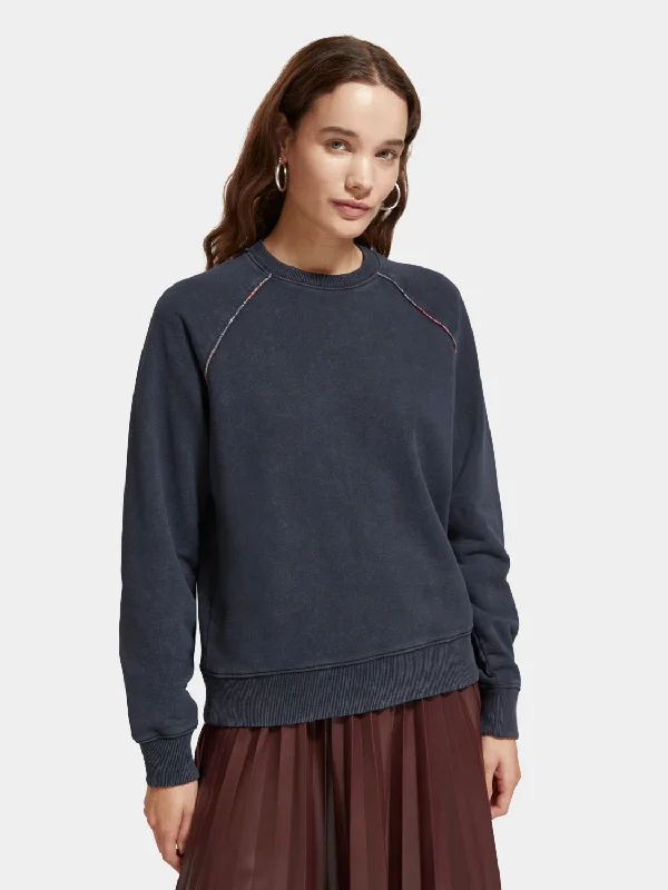 Washed raglan regular-fit piping sweatshirt Hoodie with Hem Contrast Bold Stylish