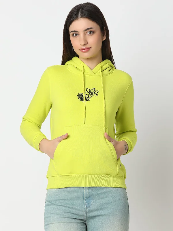 Spykar Bitter Lemon Regular Fit Full Sleeves Sweatshirt For Women Hoodie with Elastic Waist Stretchable Comfortable Spykar Bitter Lemon Regular Fit Full Sleeves Sweatshirt For Women Hoodie with Elastic Waist Stretchable Comfortable